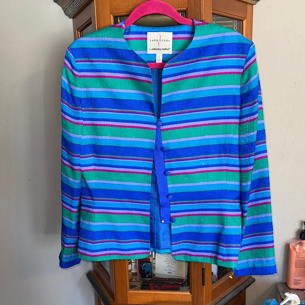 Women's Blue Striped 100% Silk Jacket